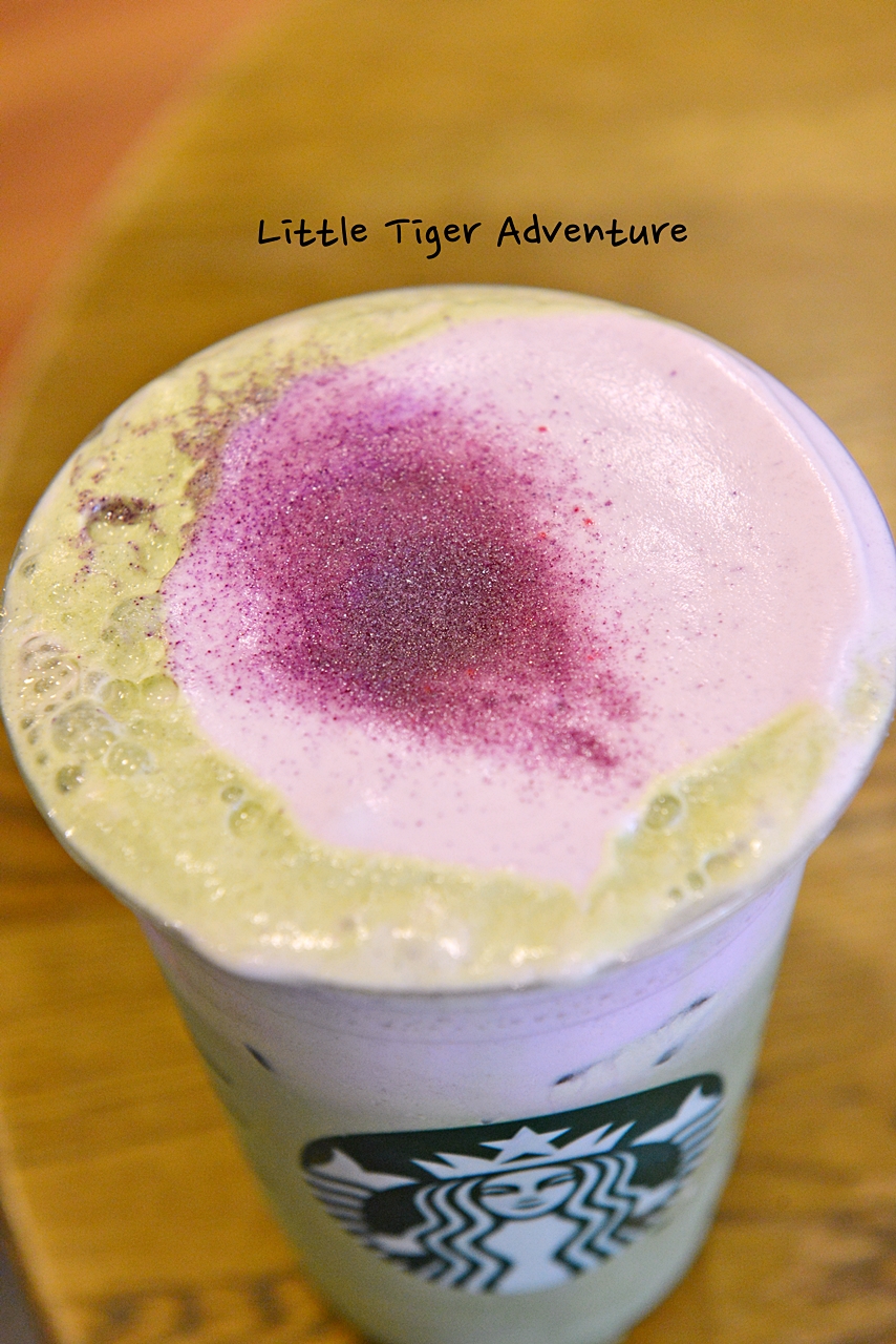 Starbucks - Iced Black Sesame Pure Matcha Latte with Taro Foam - LittleTigerAdventure